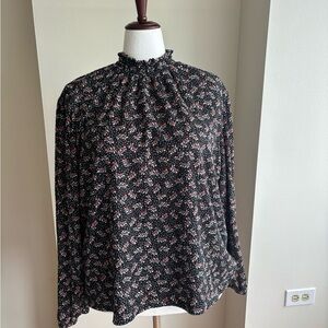 LOFT | XL Floral Long Sleeve Turtleneck | Black with pink and mint florals